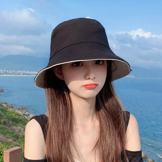 Double-sided fisherman hat women's summer thin sunscreen sunshade black fisherman hat women's summer versatile fashion Korean fashion