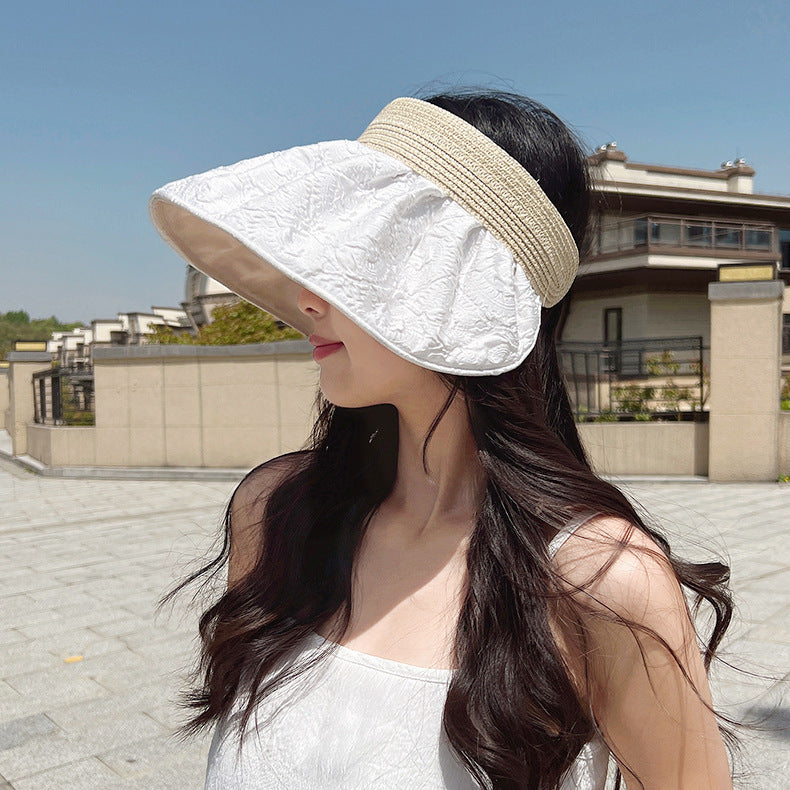 Summer UV-proof double-sided shell hat with female big head, hollow top, face mask, sun hat for outdoor outing