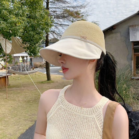 2023 new hat women's spring and summer sun visor hat fashion show face small splicing sun hat travel sandal