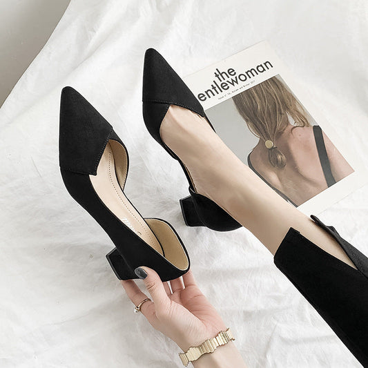 Single-shoe women's 2023 new spring and summer pointed middle heel thick heel small size high heel shoes spring and autumn large size women's shoes