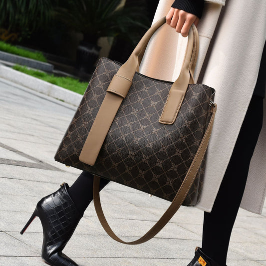 2023 women's bag new temperament women's handbag commuting soft leather large capacity tote bag embossed shoulder messenger bag