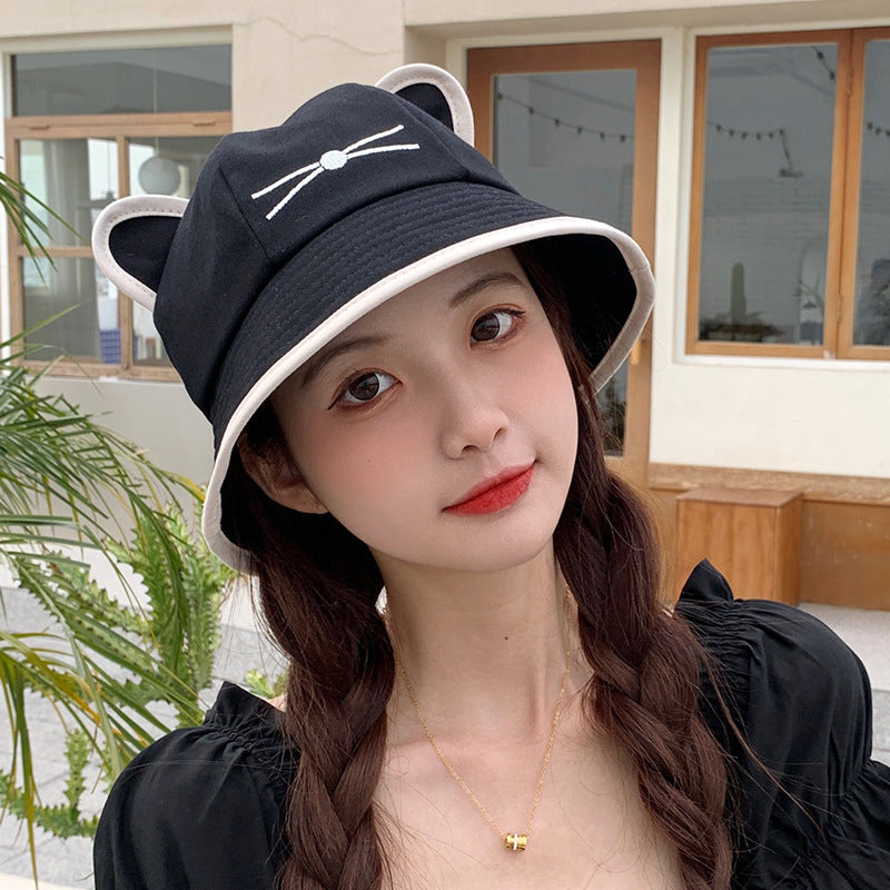 Cat's ears (Steamed cat-ear shaped bread) hat for female summer sunshade and sunscreen fisherman hat for early spring Korean version wild ins fashionable students lovely spring and autumn