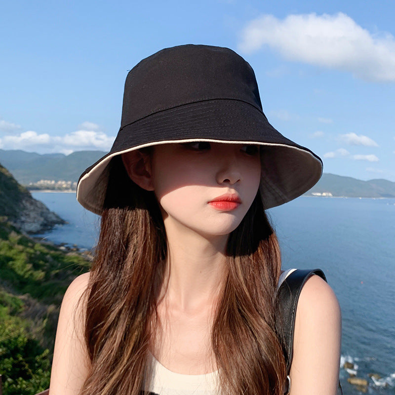 Double-sided fisherman hat women's summer thin sunscreen sunshade black fisherman hat women's summer versatile fashion Korean fashion