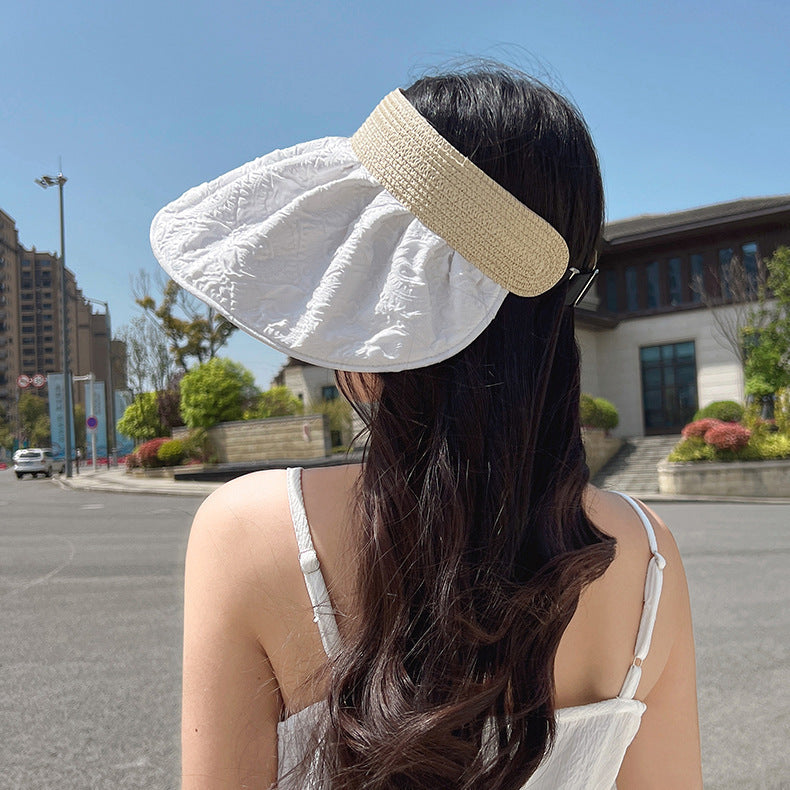 Summer UV-proof double-sided shell hat with female big head, hollow top, face mask, sun hat for outdoor outing