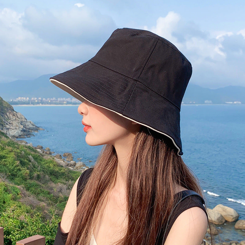 Double-sided fisherman hat women's summer thin sunscreen sunshade black fisherman hat women's summer versatile fashion Korean fashion