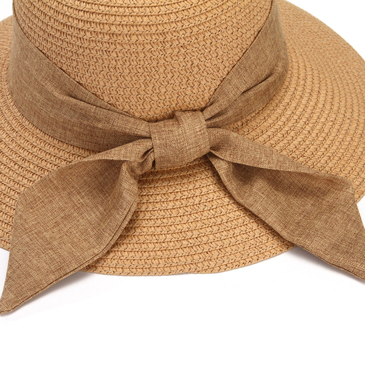 Hat Women's summer Korean version wide brim beach sun hat foldable bow straw hat Women's sun hat