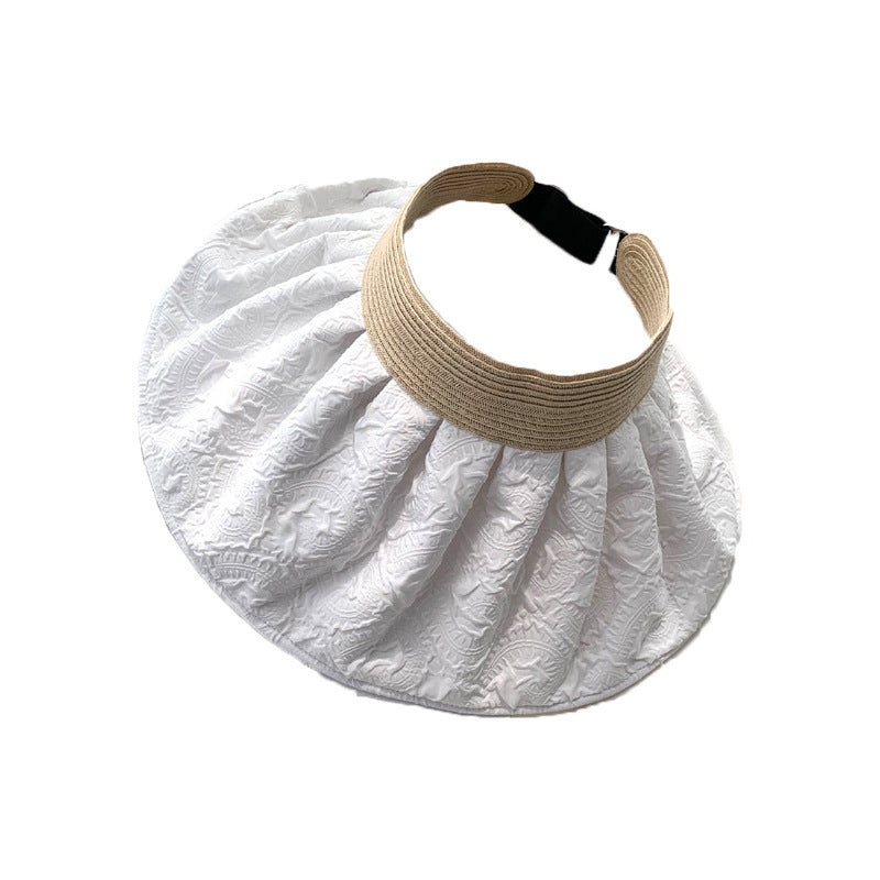 Summer UV-proof double-sided shell hat with female big head, hollow top, face mask, sun hat for outdoor outing