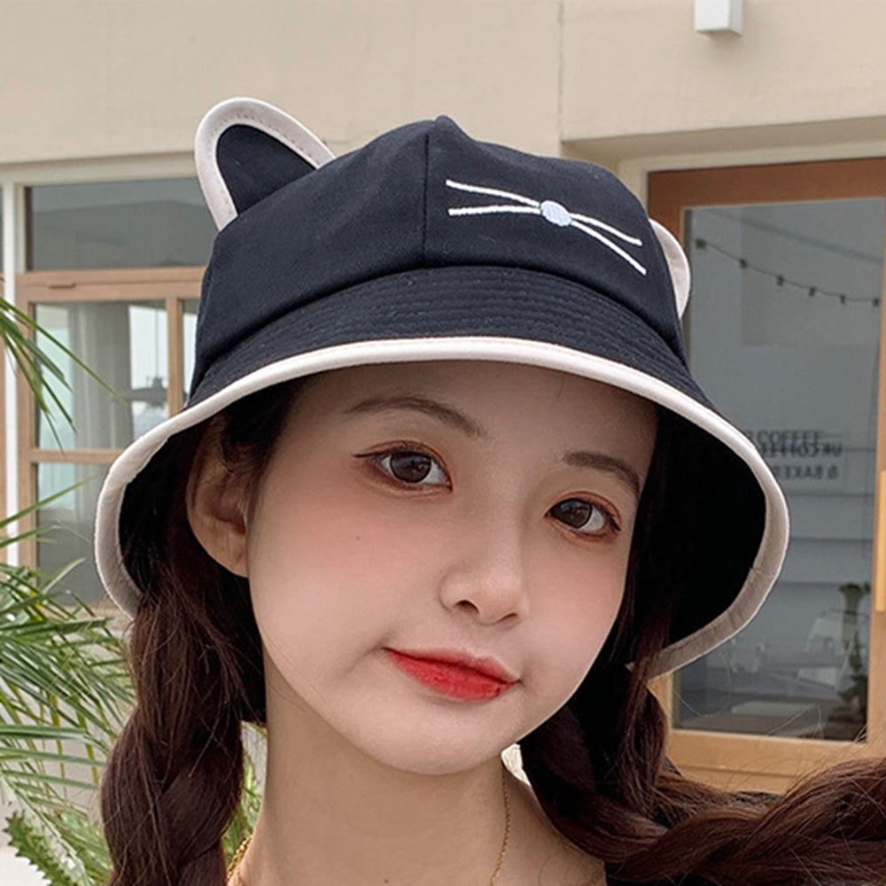 Cat's ears (Steamed cat-ear shaped bread) hat for female summer sunshade and sunscreen fisherman hat for early spring Korean version wild ins fashionable students lovely spring and autumn