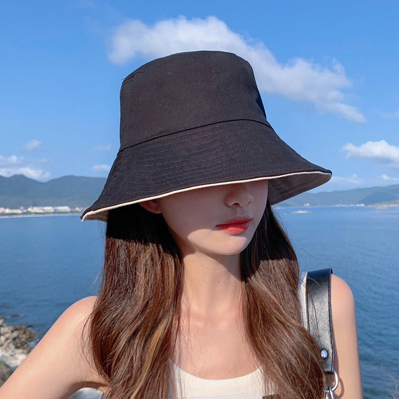 Double-sided fisherman hat women's summer thin sunscreen sunshade black fisherman hat women's summer versatile fashion Korean fashion