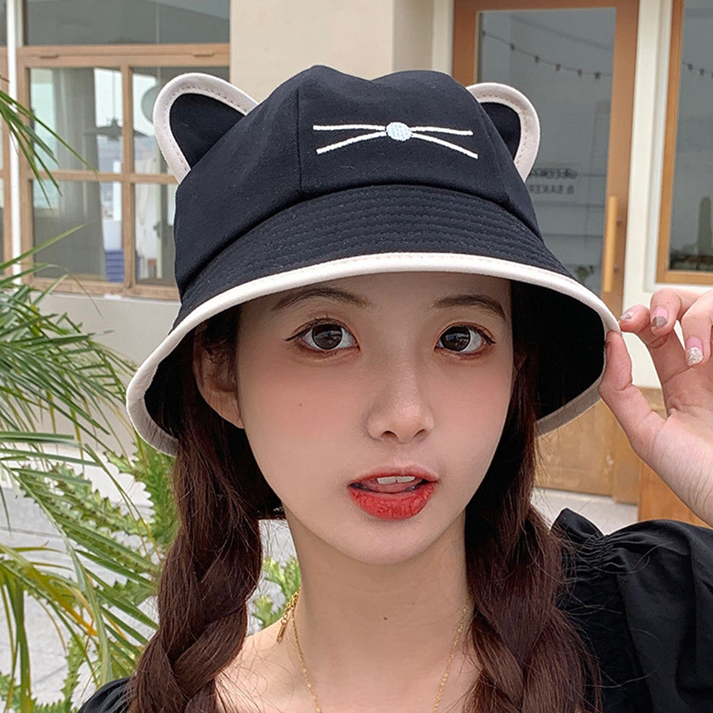 Cat's ears (Steamed cat-ear shaped bread) hat for female summer sunshade and sunscreen fisherman hat for early spring Korean version wild ins fashionable students lovely spring and autumn