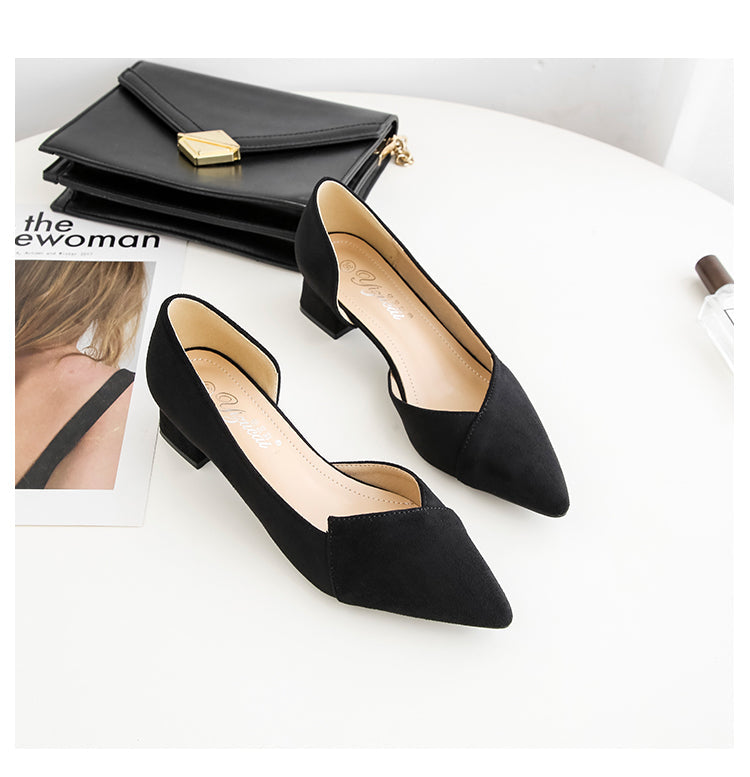 Single-shoe women's 2023 new spring and summer pointed middle heel thick heel small size high heel shoes spring and autumn large size women's shoes